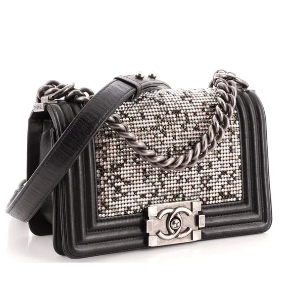 CHANEL Small Embellished Swarovski Crystal and Black Leather Boy Bag - Picture 6 of 11
